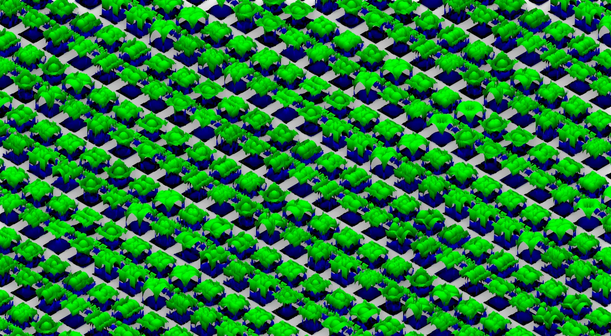 A large grid of green and blue patterned cells, each a different generated option.